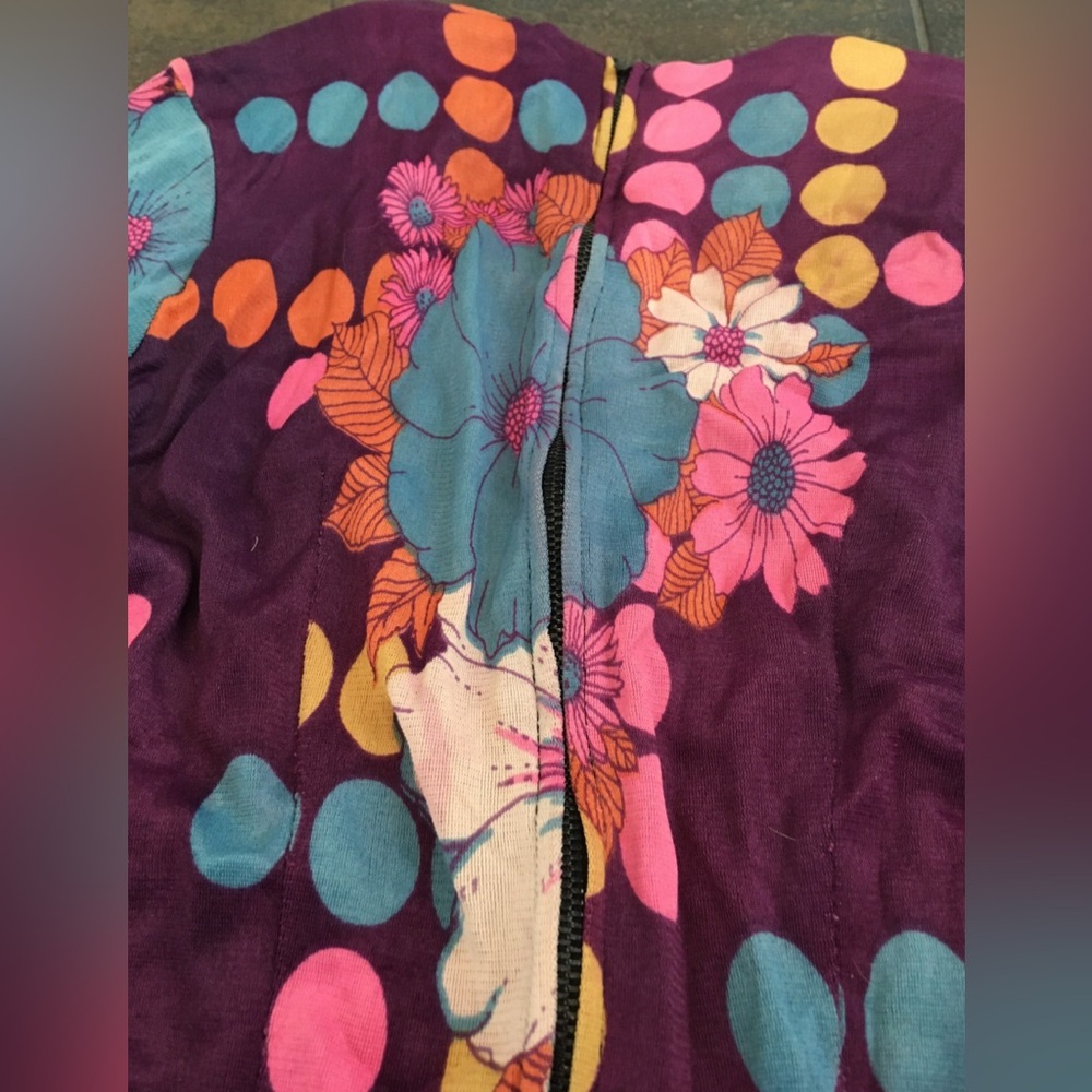 Vintage RARE psychedelic maxi dress 1960’s floral polka dot XXS XS Festival - Picture 5 of 5